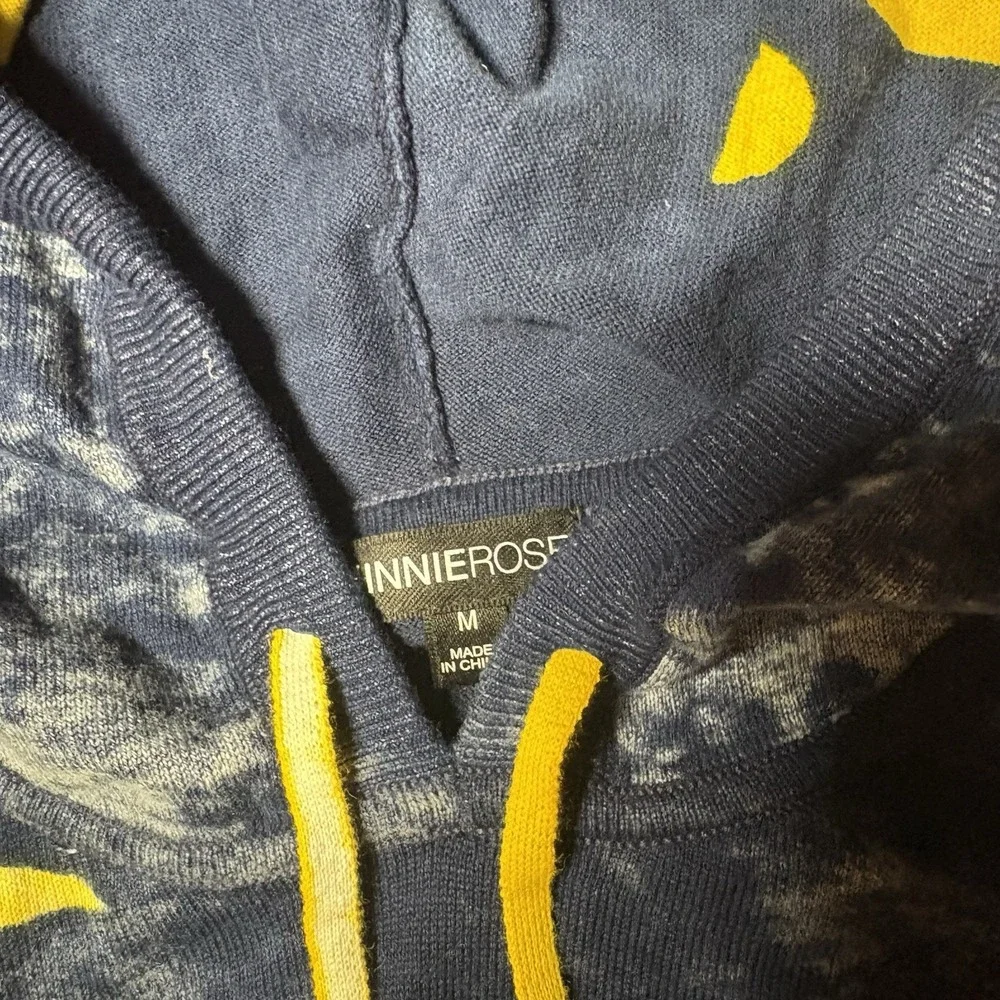 Minnie Rose Celestial Sun Blue Yellow Burnout Hoodie Cashmere Blend M Baja Boho